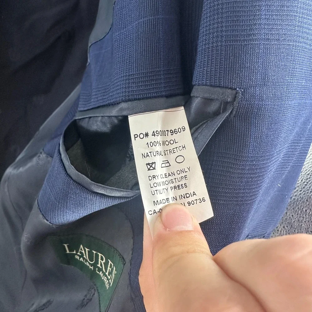 Ralph Lauren Wool Naturel Stretch Lined Macys Blazer Jacket‎ Blue Check Size 48R